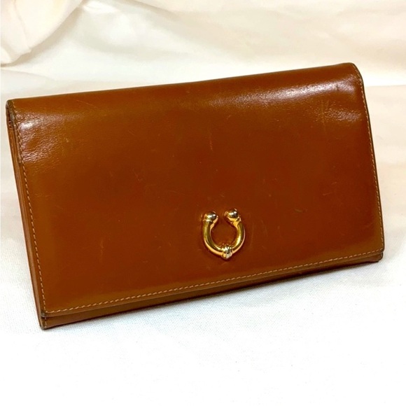 AUTHENTIC GUCCI EC Tan Leather Horseshoe Long Wallet w/kiss-lock coin compartmen - Picture 2 of 13